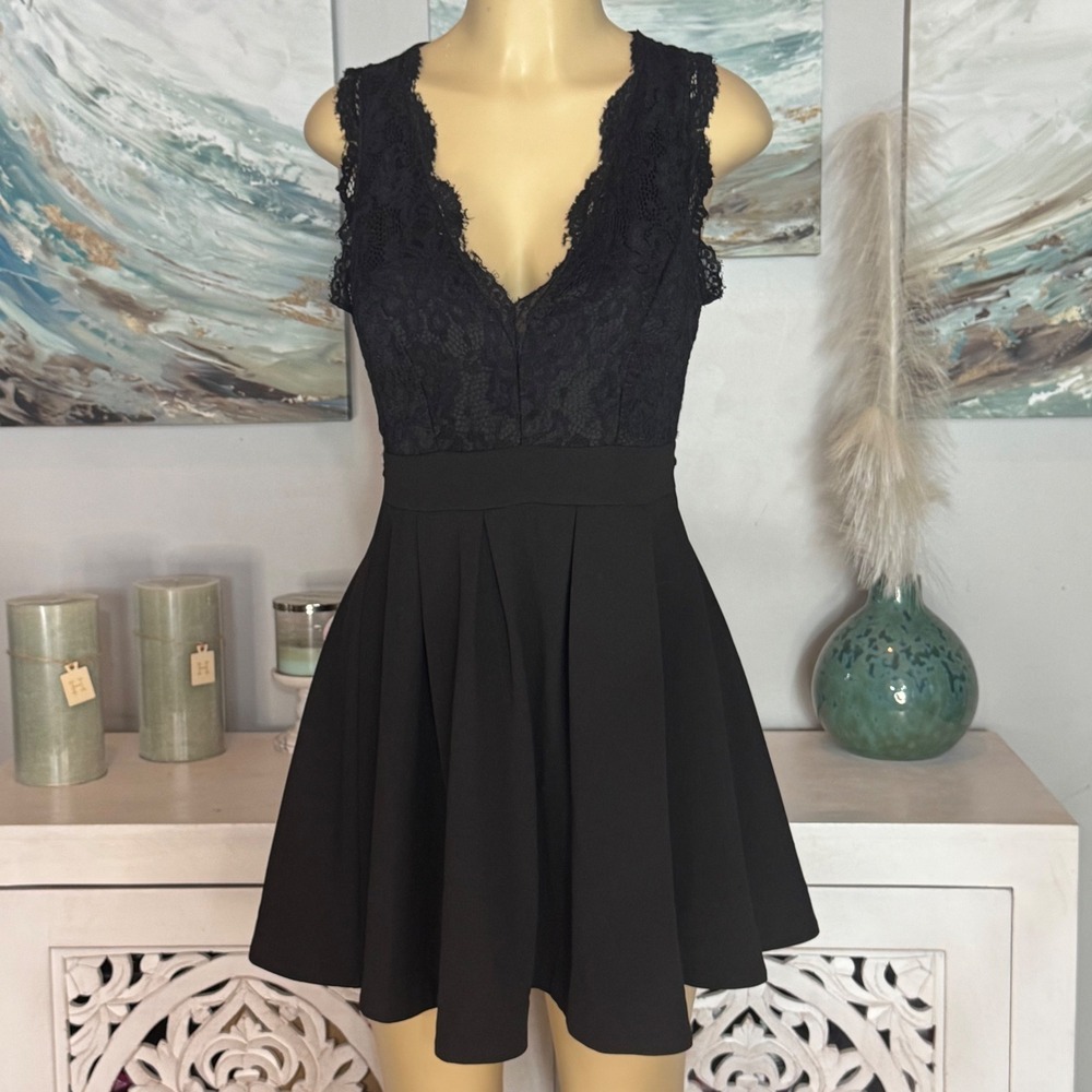 Privy Black Lace Fit & Flare Mini Dress Size Large